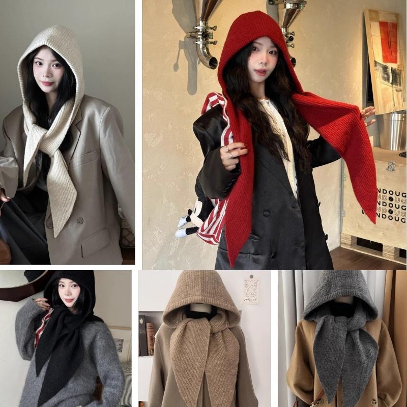 Z. Trendy Wool Autumn And Winter Hat And Scarf In One Warm Earmuffs Fashionable Wool Hat For Women Knit Neck Warmer