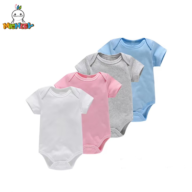 MICHLEY Cotton Baby Rompers Solid Color Toddler Infant Clothes Bodysuits Jumpsuit Costume Spring Summer For Kids Girls Boys