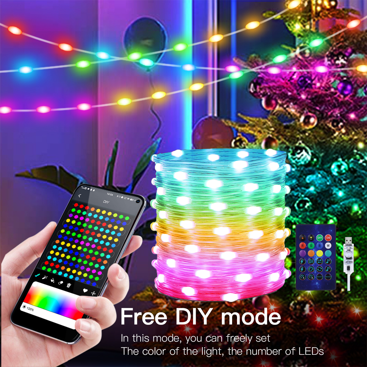 Smart IC Addressable Dreamcolor Fairy Light String DIY USB Bluetooth RGBIC Light Chain for Holiday Wedding Home Decor