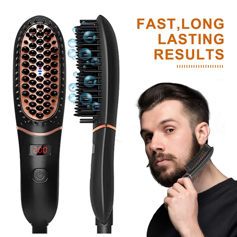 Beard Comb Ceramic Ionic Straight Brush Flat Iron Electric Hair Straightener Brush for Anti Scald Home Use