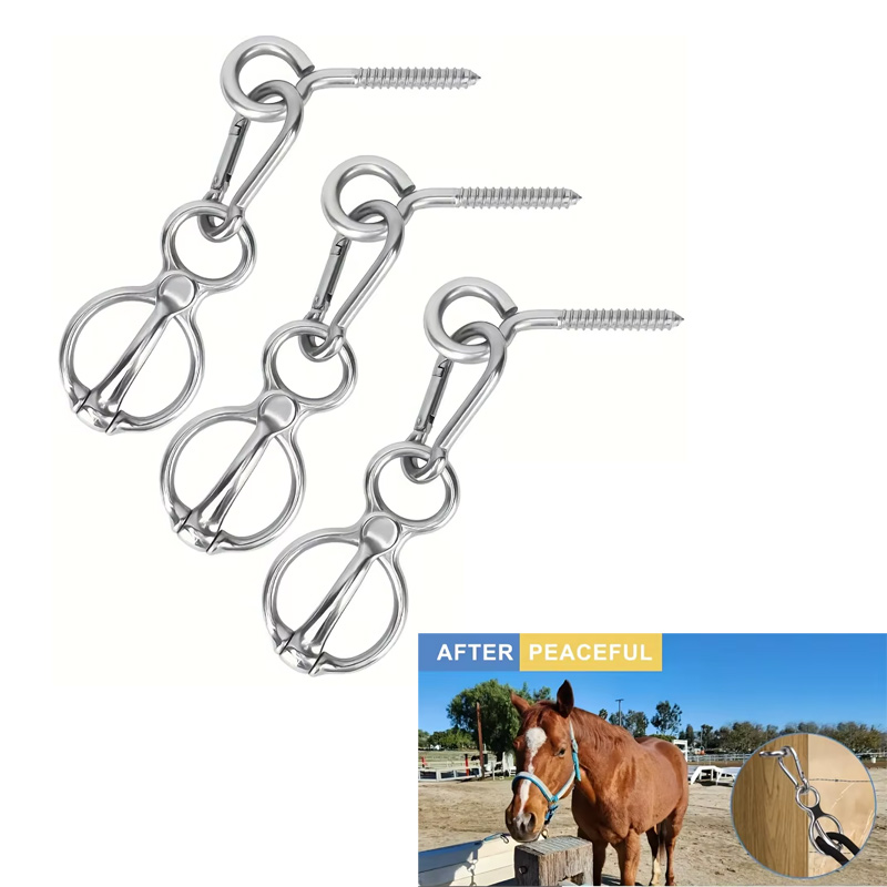1pcs Safety Horse Hitching Ring Stainless Steel Horse Tie Ring With Easy Clip And Fixed Plate, Durable Equestrian Equipment