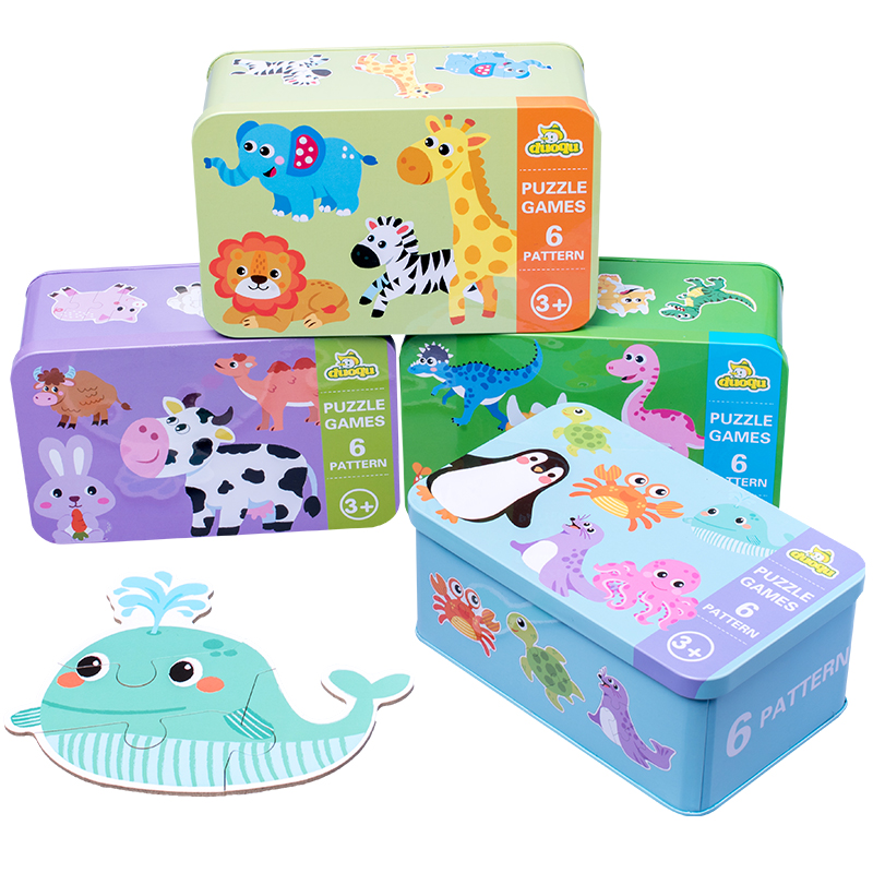 Montessori Baby Puzzle Educational Toys for Children 2 to 4 Age Toddler 3D Wooden Jigsaw Puzzles Kids Iron Box Puzzle Games Toys