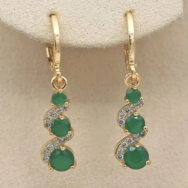 1 Pair Elegant Vintage Green Stone Dangle Earrings - Perfect ForWeddings and Parties -14k Gold Plated