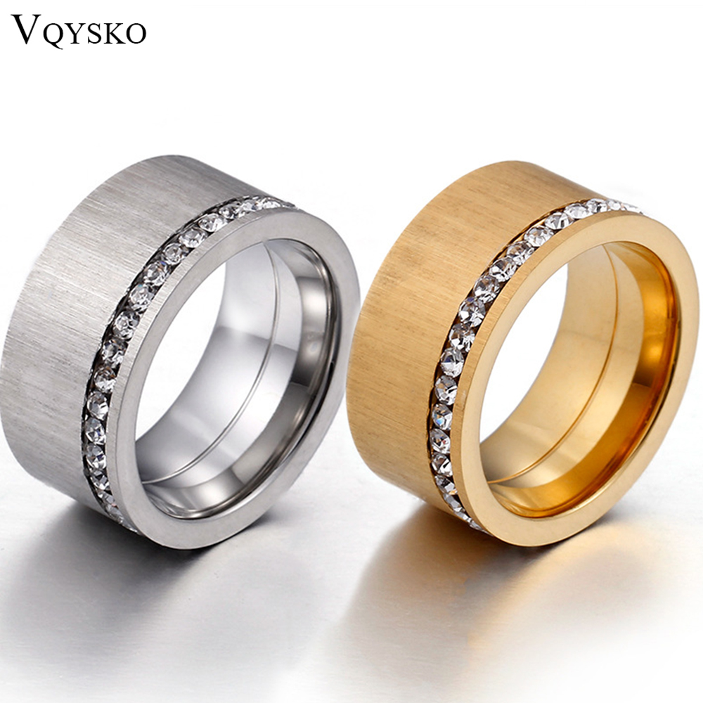 VQYSKO Single Row White Zircon Wide Face Ring Custom Gold Color Sand Ring For Parents Couple Memorial Day