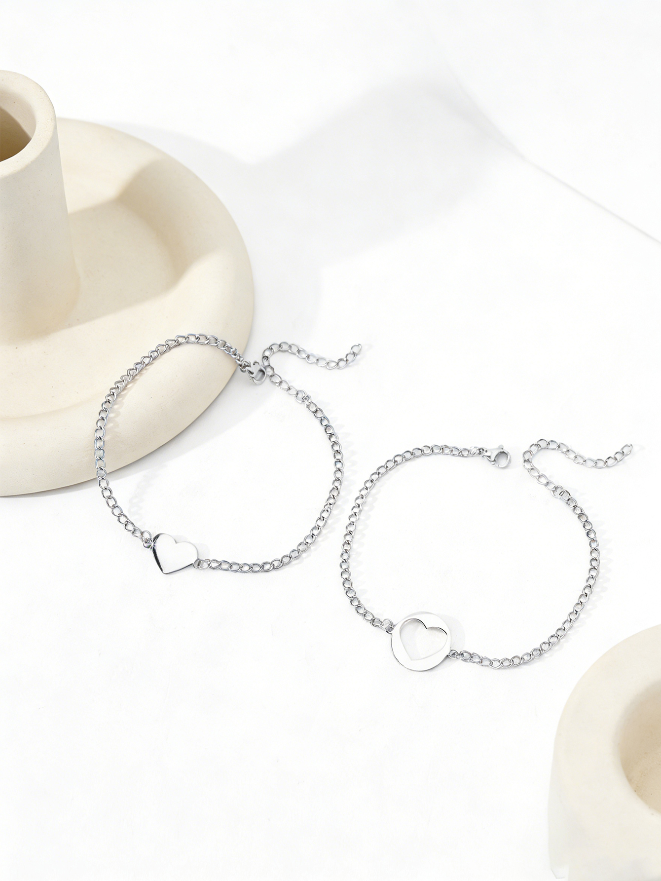 1Pc/1Set Ins Style Simple Delicate Romantic Stainless Steel 18K Gold Plated Love Heart Combination Couple Bracelet