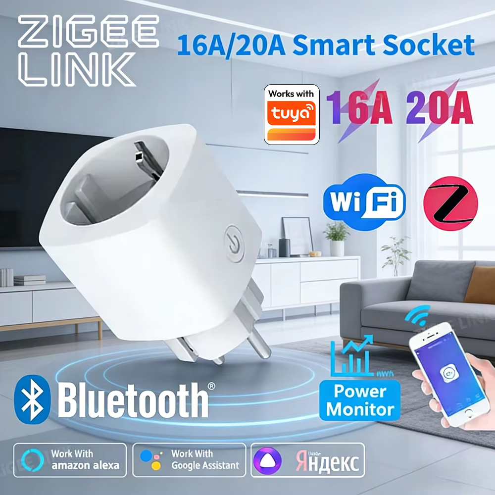 Tuya WiFi Smart Plug 16A EU Plug Socket Power Monitor Timing Function Outlet Safety Socket Works With Home Alexa