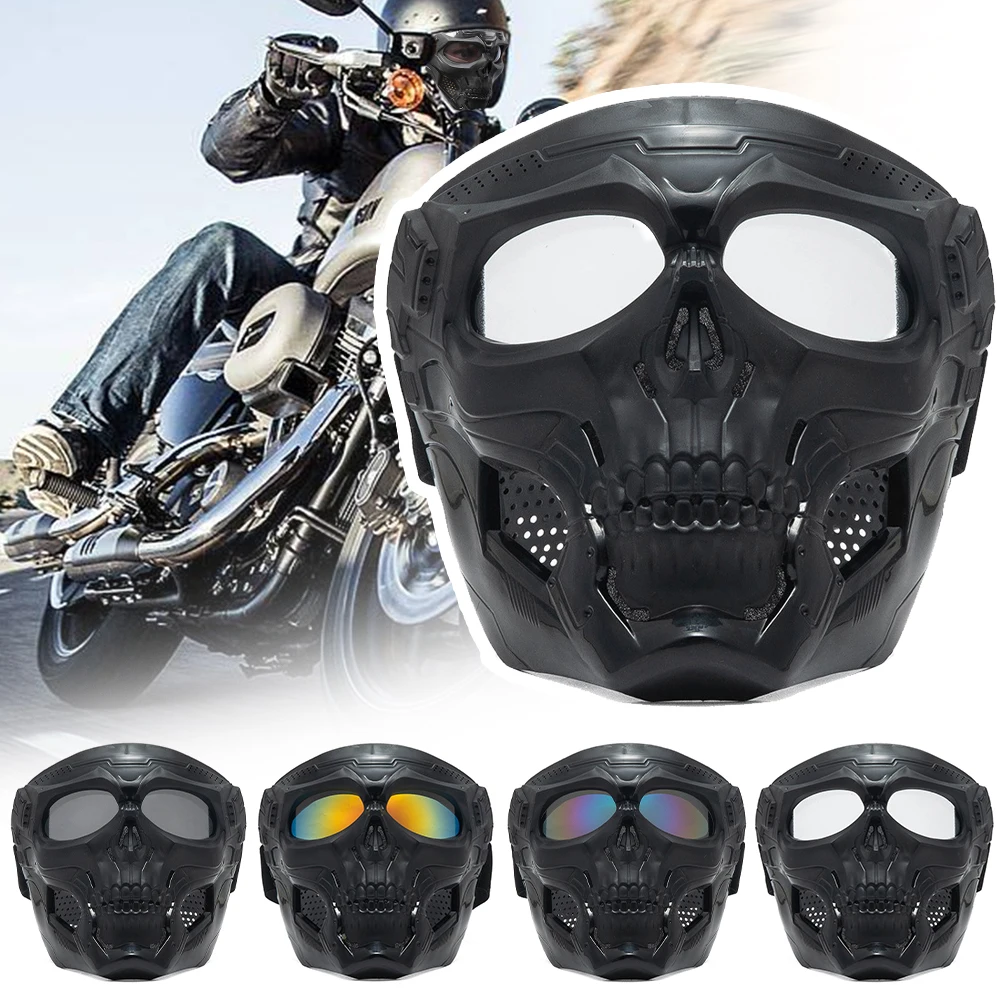 Cycling Colored Goggle Motorcycle Skull Skeleton Mask Windproof Full Face Mask Paintball Game Protection Helmet Mask