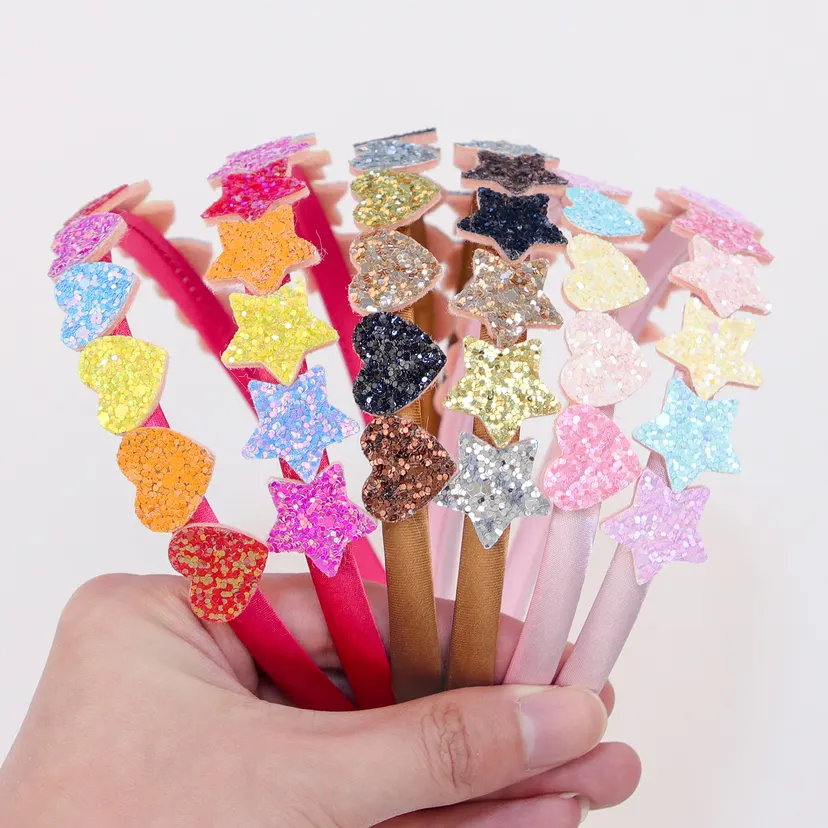 2/6pcs Glitter Sequin Heart Star Hairband For Girls Colorful Stain Hair Hoops For Children Women Daily Cute Hair Accessories