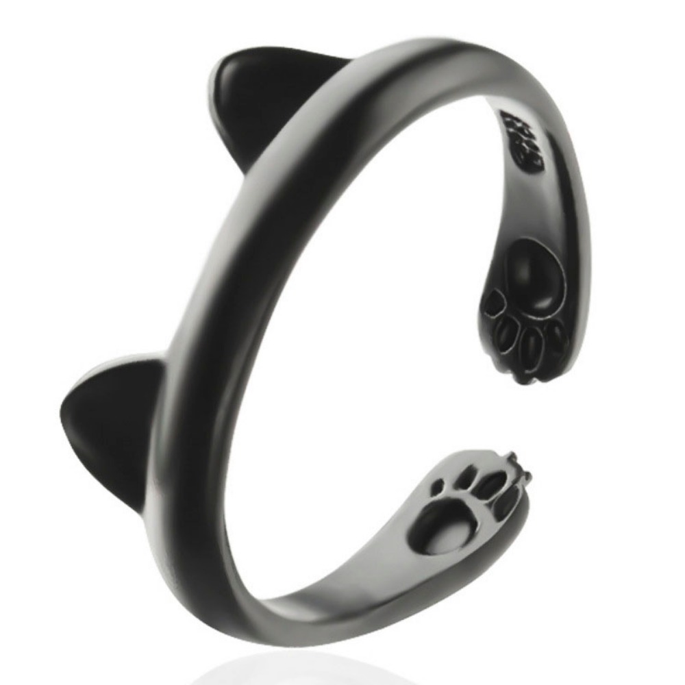 Simple Niche Creative Trend Super Cute Cartoon Cat Paw Footprint Ring Cat Ear Personalized Open Ring Birthday Party Jewelry