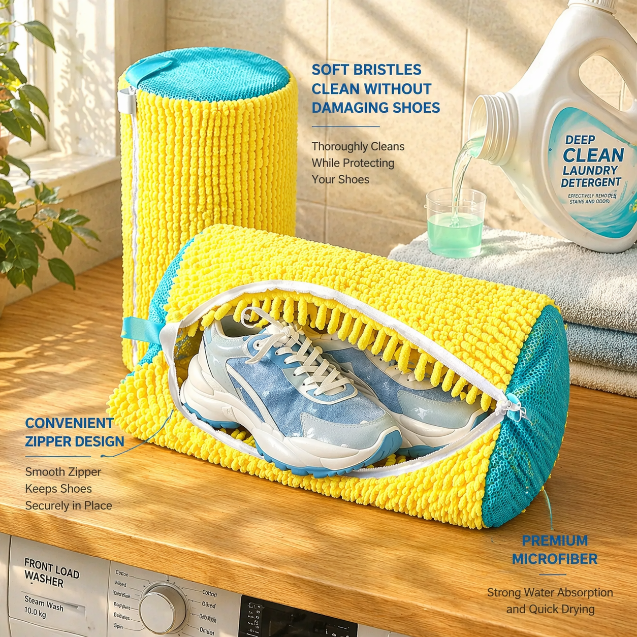 1/4PCS Shoe Washing Machine Bag with Liquid Shoe Brush Set Durable Laundry Shoe Bag and Soft Bristle Clean Brush for All Shoes