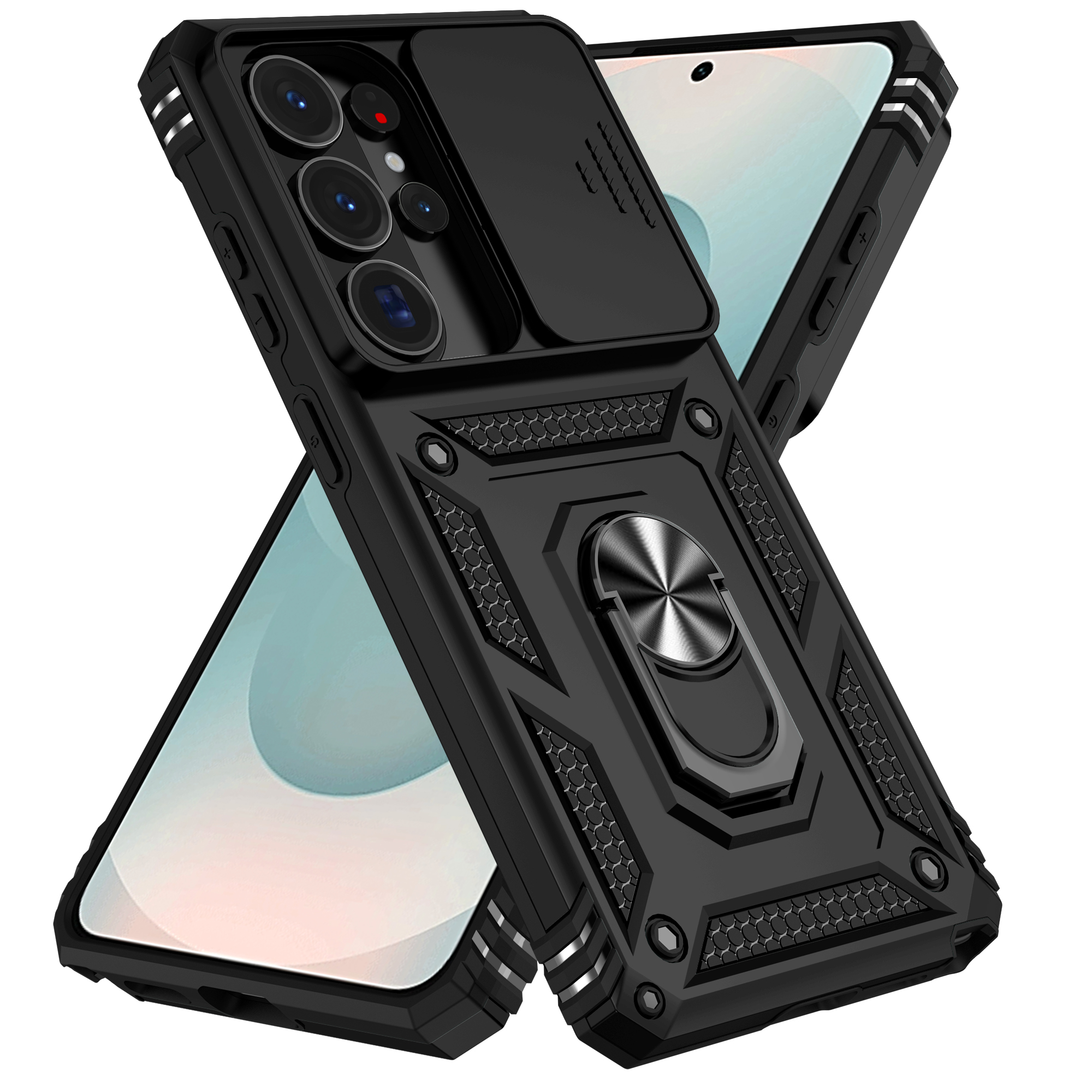 Sliding Window Metal Finger Holder Case for S24 S25 S26 Ultra S25FE S23FE S25 S26 Plus Shockproof Armor Cover