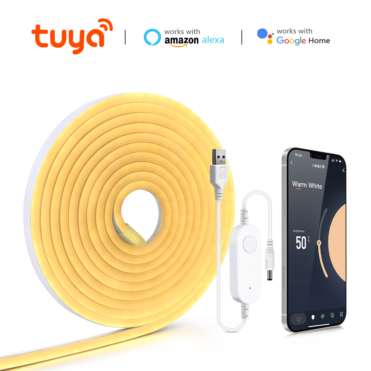 DC 5V USB Neon Light LED Strip Tuya Smart Life Wifi App Control Neon Tube Tape Garden Xmas DecorWork with Alexa, Home