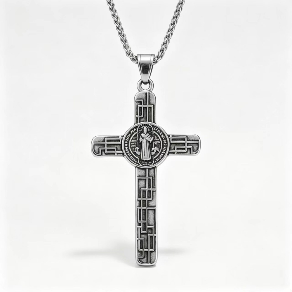 Foreign Trade Exorcist Cross Pendant for Men, Personalized and Powerful Double sided Jewelry Necklace