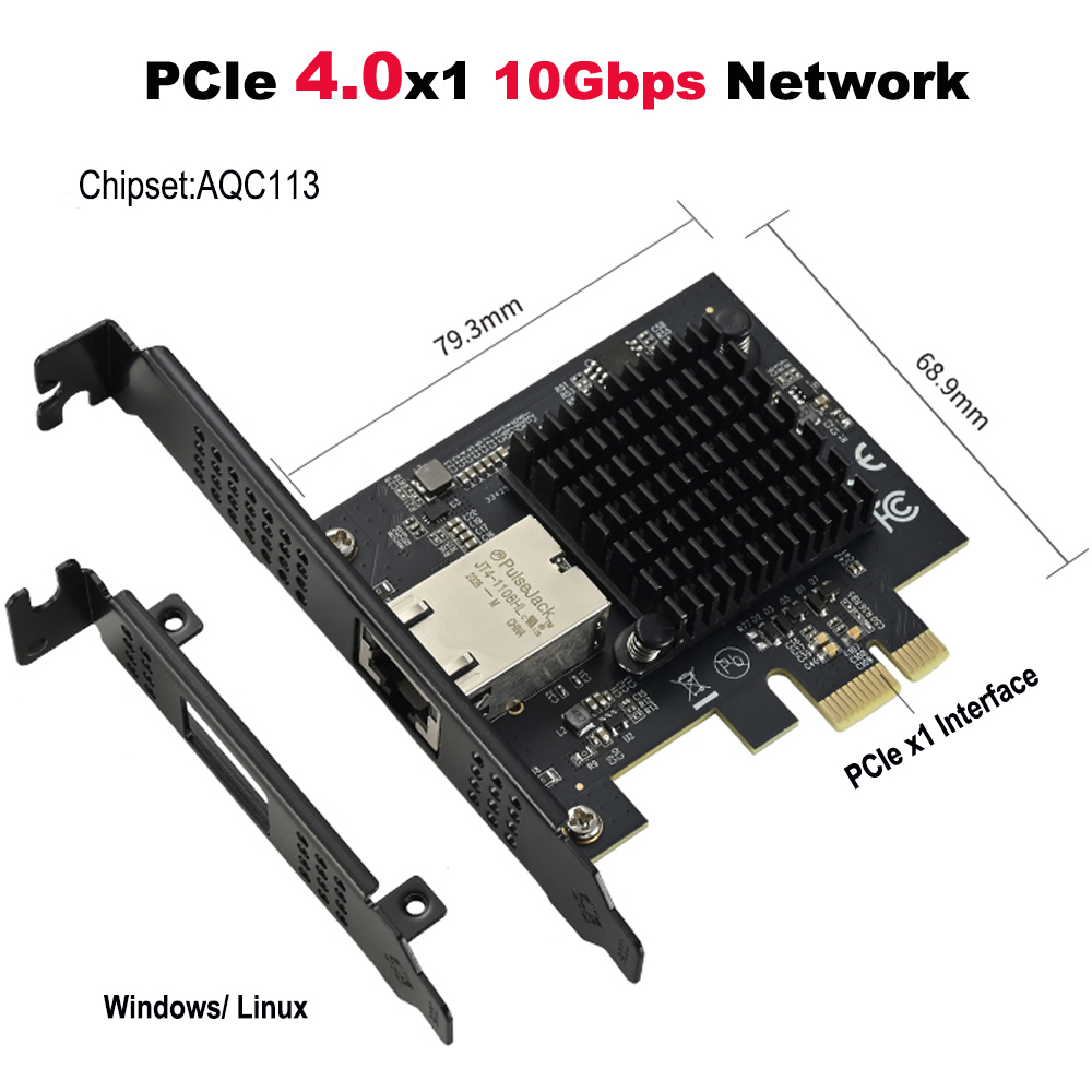 PCIe X1 to 10Gbps Single Port RJ45 Network Card AQC113 1G/2.5G/5G/10Gbps Support PXE Wired LAN Win10/11 Desktop