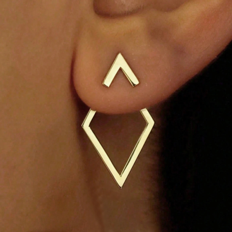 EVISPOL Retro Geometric Square Detachable Triangles Stainless steel Stud Earrings for Women Fashion Ear Piercing Jewelry