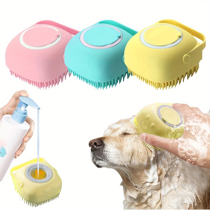 Pet Dog Shampoo Brush 2.7oz 80ml Cat Massage Comb Grooming Scrubber for Bathing Short Hair Soft Silicone Rubber