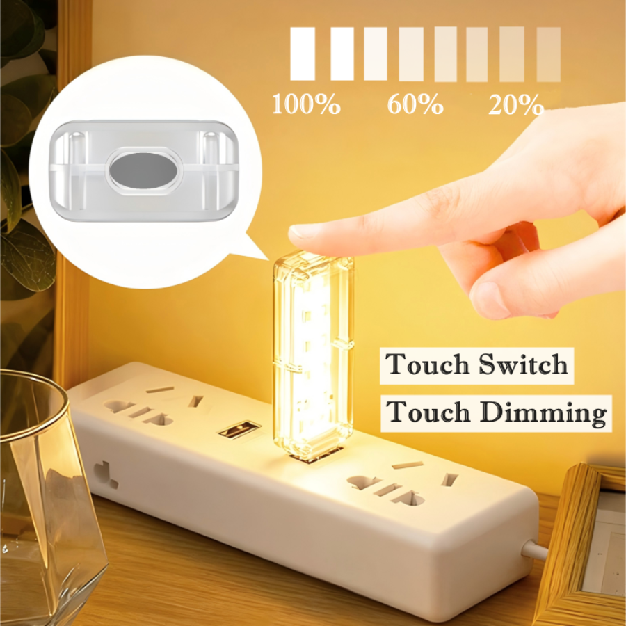 5V 10LEDs USB Plug in Lighting Portable Dimmable Touch Control Night Light Bulb for Bedroom Study PC Laptop Mobile Power Bank