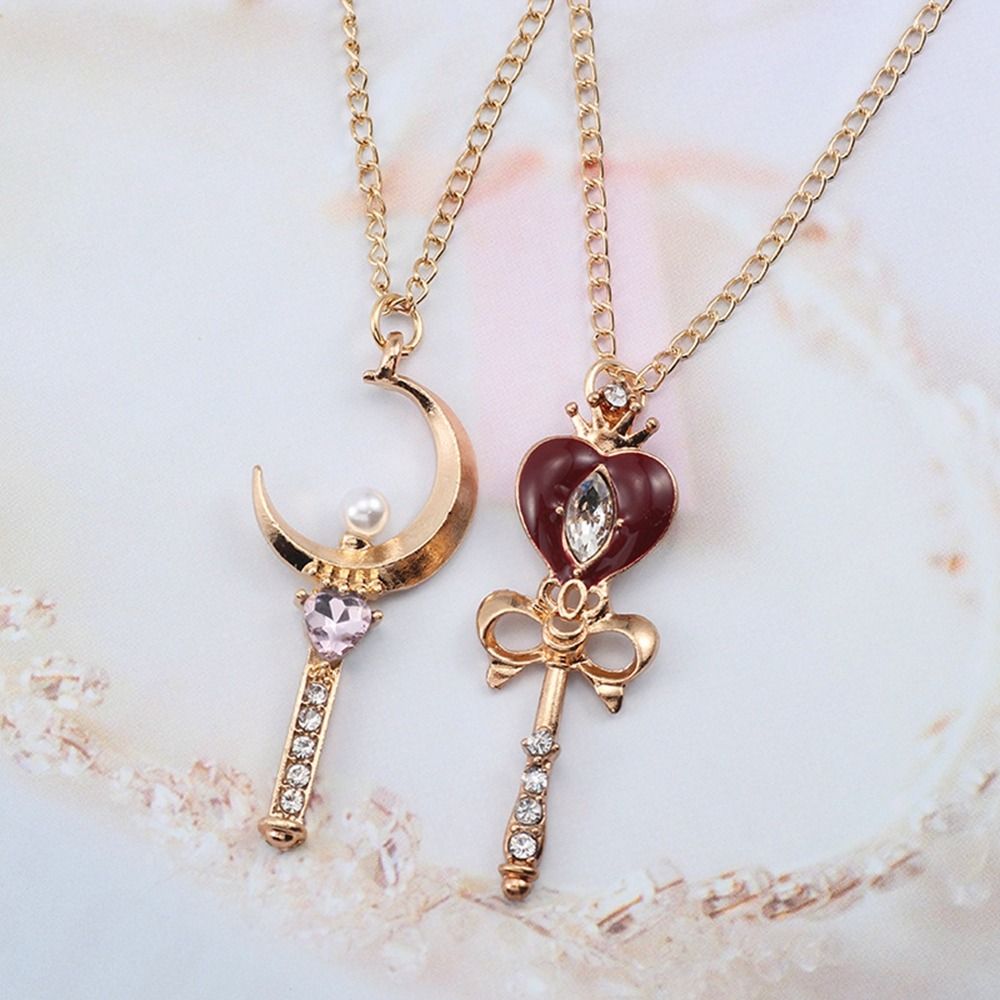 Cute Metal Anime Necklace Crystal Cosplay Props Magic Wand Crystal Necklace Jewelry DIY Cosplay Pendant Girl