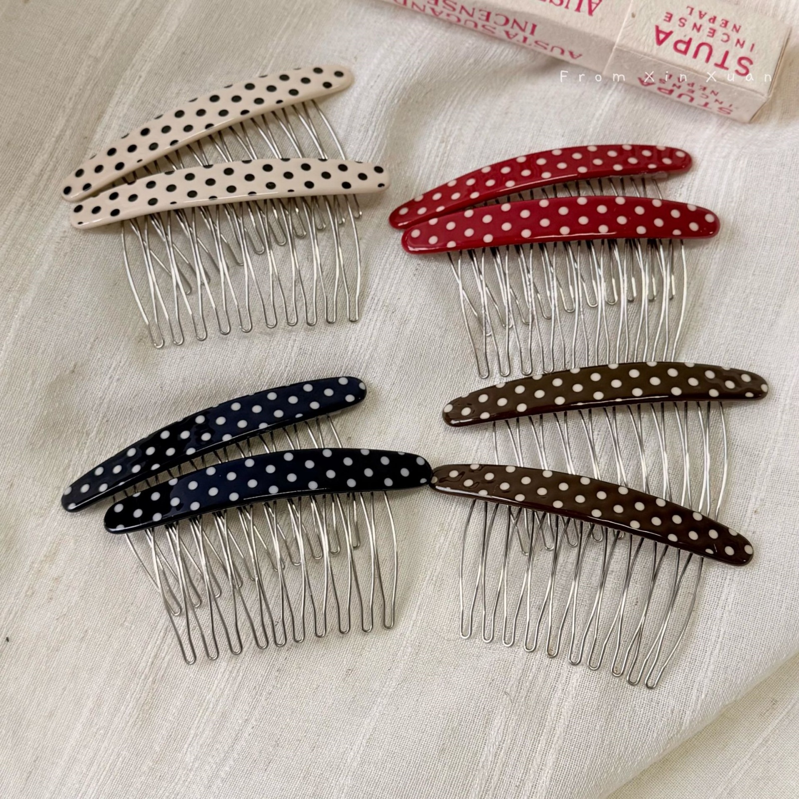1PC Polka Dot Hair Combs Set, Vintage Multi-Color Polka Dot Hair Side Combs, Retro Style Hair Accessories For Women, Cute