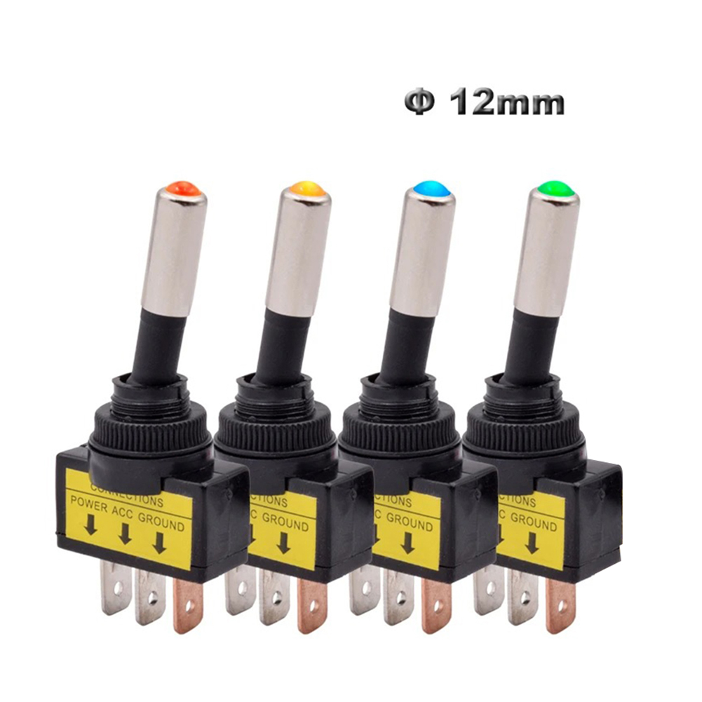 1pc 12mm LED Switch Automotive Lighting Switch LED ASW-15D SPST 2 Position 3 Pin ON OFF 12/24V DC Self-locking Switch