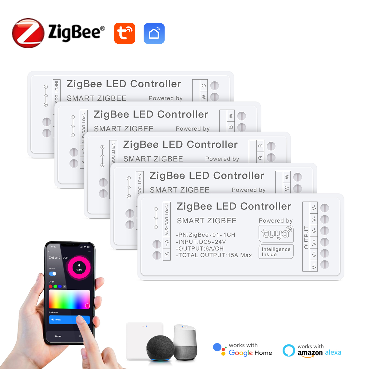 Tuya Zigbee LED Controller for CCT RGB RGBW RGBCCT LED Strip Smart Dimmer Support Hue Bridge SmartThings Alice Voice Control