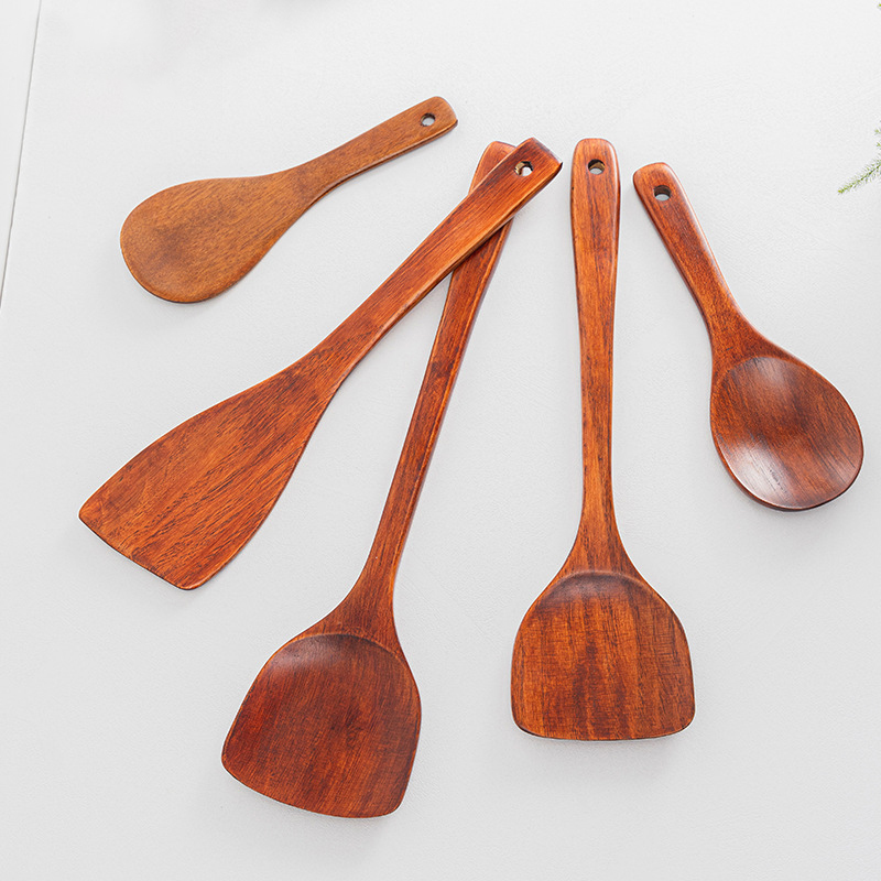 Wooden Spatula Wooden Spoon Frying Spatula Solid Wood High Temperature Resistant Soup Spoon No Paint No Wax Natural Material