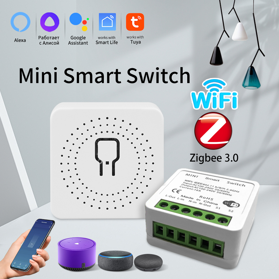 WiFi/Zigbee 3.0 Smart Switch Mini Breaker DIY Module Remote Timer Wireless Light Control Work with Tuya Smart Life Alexa lightify