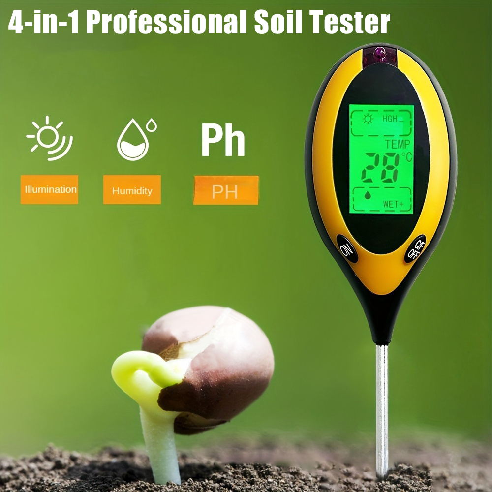 4 In 1 Ph Soil Tester for Moisture pH Temperature Light Professional Soil Testing Kits for Gardeners Farmers Lawn Houseplant