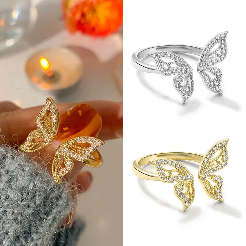 A Girl 1Pcs Silver Color Wedding Rings for Women Trendy Elegant Charming Sparkling Butterfly Zircon Bride Jewelry
