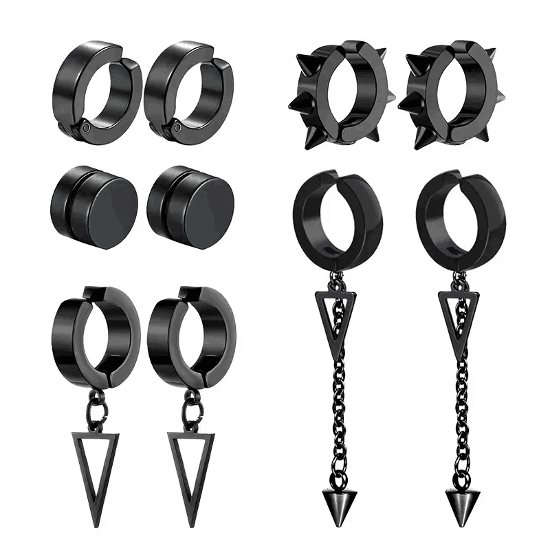 5 pairs of fashionable men's punk cross pendants stainless steel earless magnet earrings set pen gpt