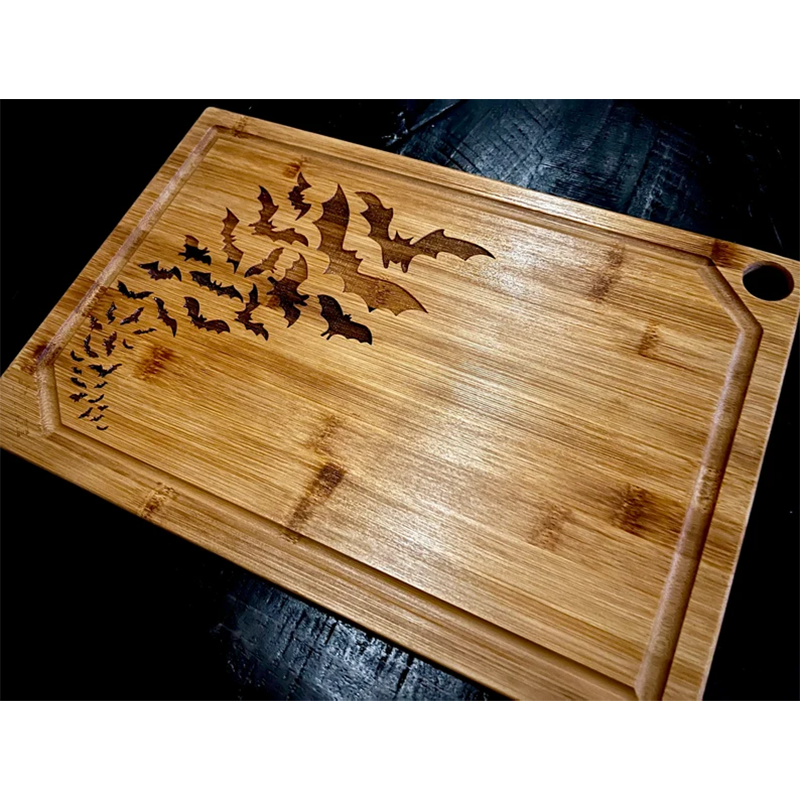 2024 Halloween Engrave Bats Charcuterie Board Bamboo Wood Cutting Board Cheese Plate Gothic Kitchen Halloween Kitchen Decoration