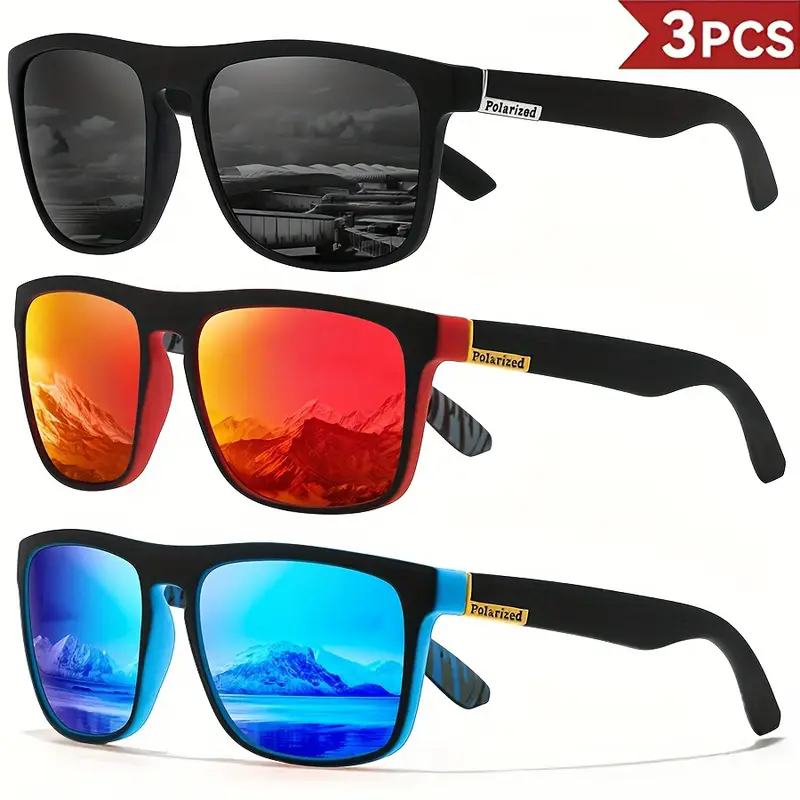 3PCS New Fashion Guy's Sun Glasses Polarized Sunglasses Men Classic Design Mirror Square Ladies Sun Glasses Women