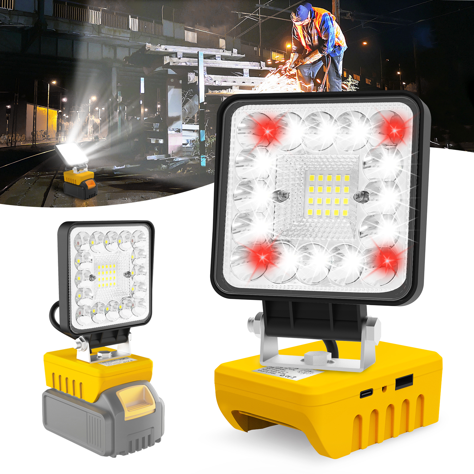 36LED For Dewalt Tool Lamp LED Work Light Portable Flashlight Outdoor Spotlight Compatible with DeWalt Li-ion Battery