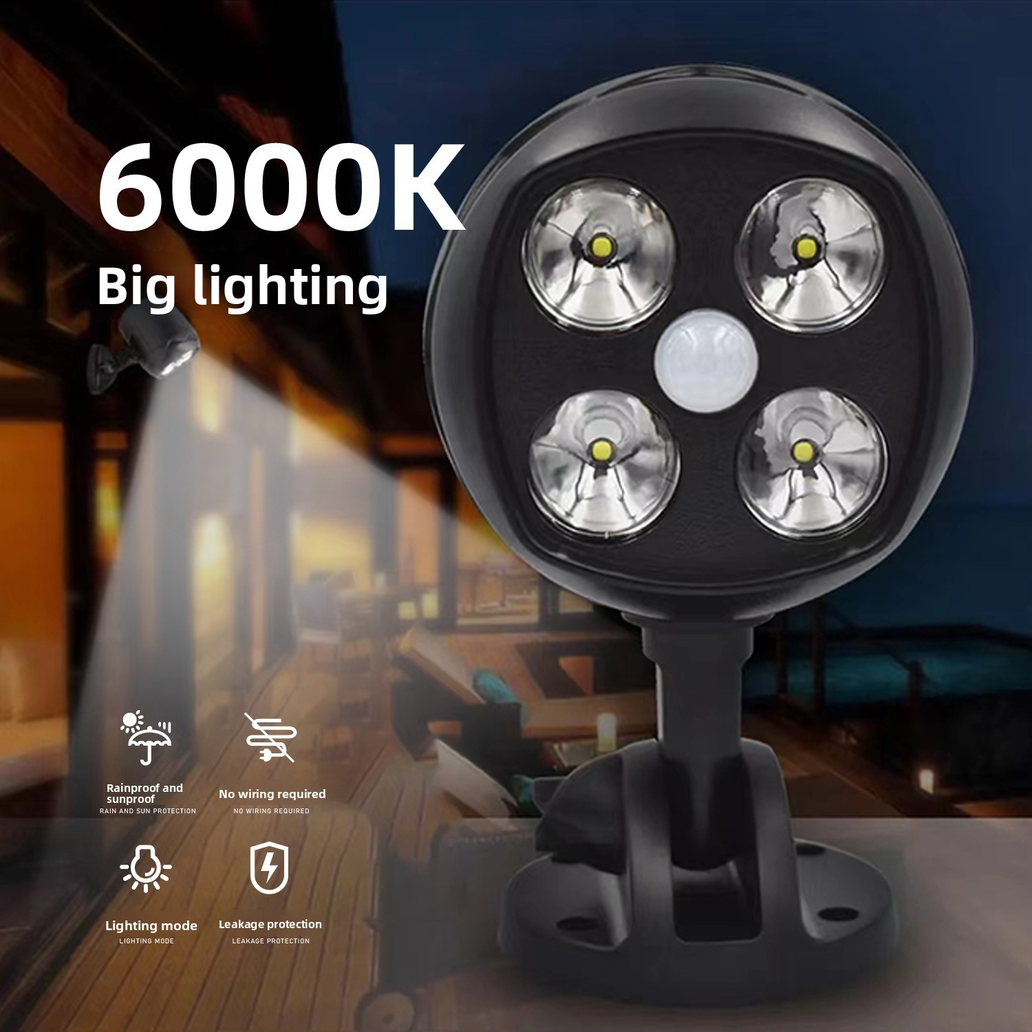 Motion Sensor Battery Powered Security Light Outdoor LED Spotlight Waterproof Garden Wall Lamp for Courtyard Yard Decor