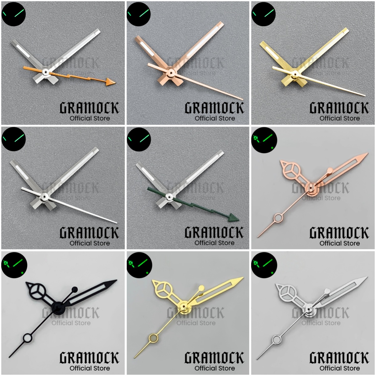GRAMOCK Silver Black Gold Rose Green Orange Watch Neeedles Quartz Sterile Watch Pointers Luminous Fit RONDA 515 Quartz Movement