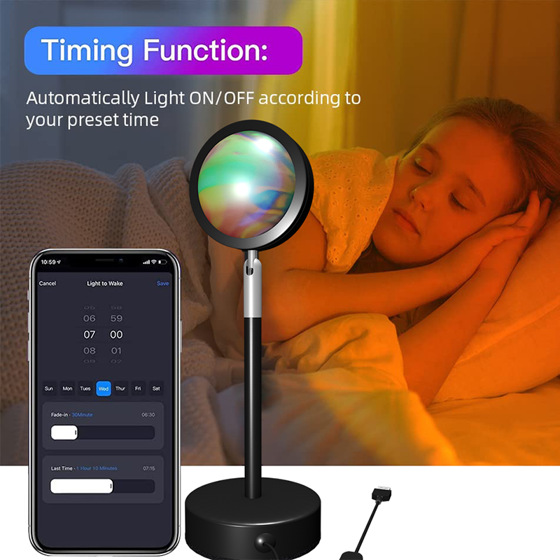 LED Sunset Lamp RGB Portable USB Projection Light Multifunctional Intelligence Photography Lighting Living Atmosphere Decoration