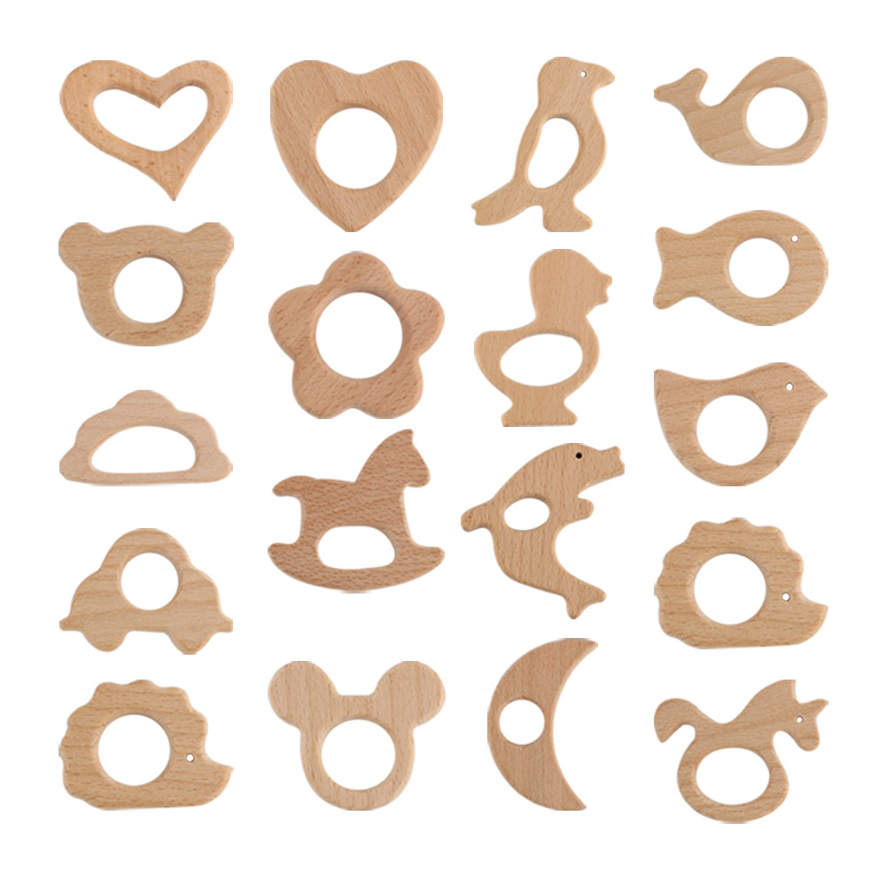 2pcs Natural Beech Wooden Pendant Animals Elephant Bird Flower Star Wood Beads For Jewelry Making DIY Teether Pacifier Chain