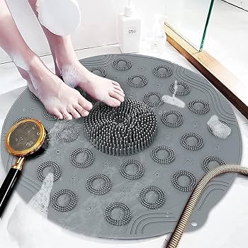 Anti Slip Silicone Foot Massage Shower Mat With Scrubber Bristles For Bathroom Foot Cleaning And Relaxation