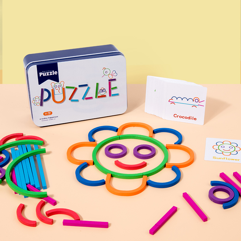 1 Set Montessori Early Educational Toys Wooden Creative Sticks And Rings Iron Box Puzzle Logic Thinking Game For Children