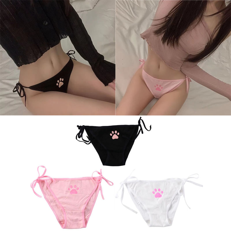 Cotton Girls Panties Cute Cat Japanese Lace Women Briefs Lady Thong Underwear G String Female Low Waist Lingerie