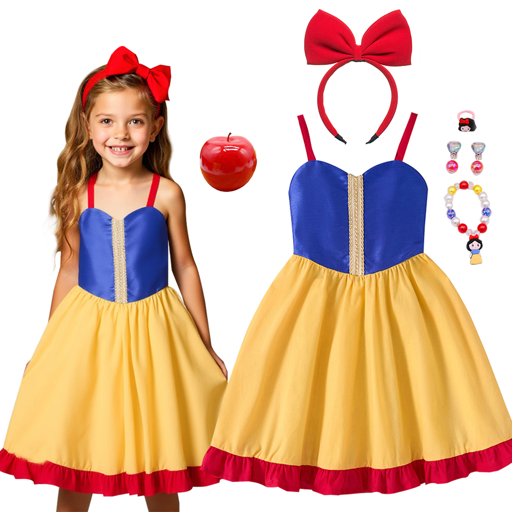 One Piece Princess Dress Snow White Casual Dresses Patchwork Sweet Girl Fashion Clothing 2-10Y Children Clothing Daily Vestidos