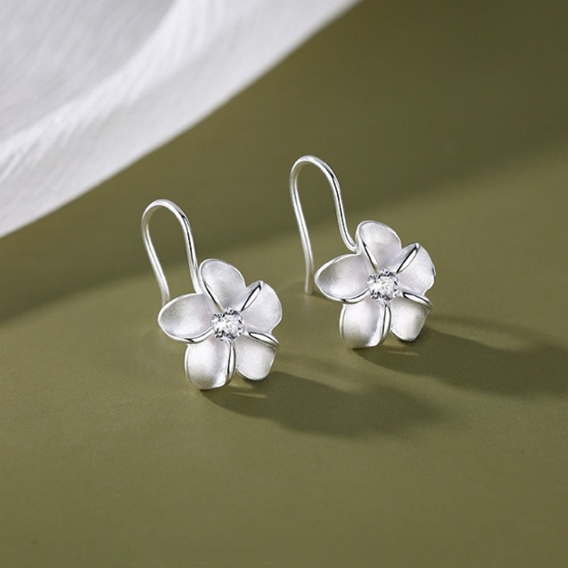 New Cute Small Silver Color Frosted Flower Earrings For Women Party Floral Earring Wedding Party Ear Hook Jewelry