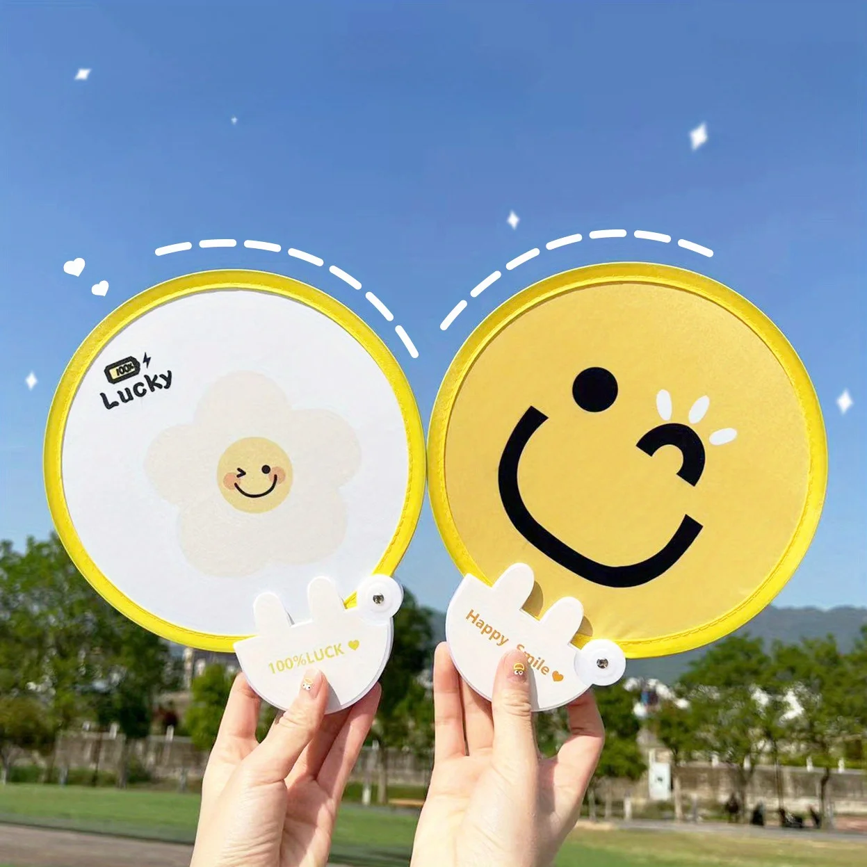 Folding Fan Portable Summer, Women's Cute Smiling Face Sunflower Fashion Plastic Handheld Design