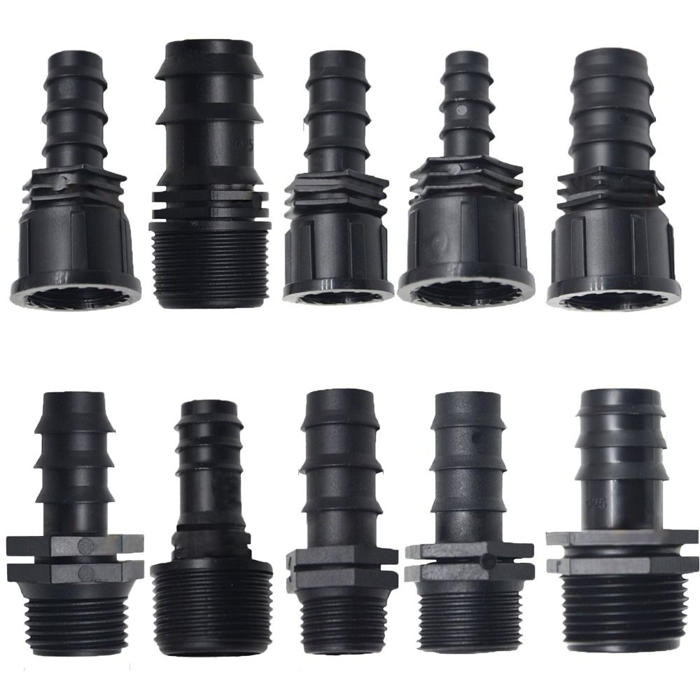 1PC 1/2 3/4 Female Male Thread To 1/2 3/4 1 Inch Garden Hose Barb Connector 16mm 20mm 25mm Plastic Irrigation Pipe Fitting