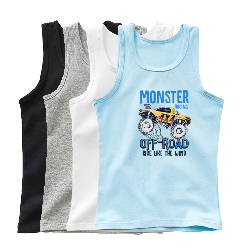 Baby Kids Cartoon Car Tank Tops Children Vest Boys Summer Sleeveless T Shirts Camisoles Toddler Tees Size100-160cm