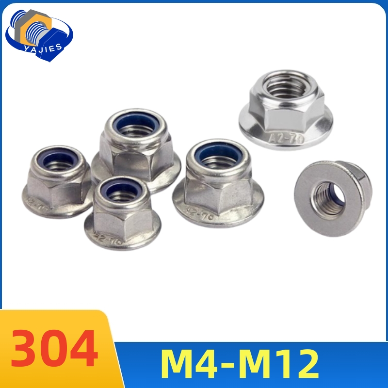 Premium SS 2-20Pcs 304 Stainless Steel Flange Lock Nut with Nylon Insert - Hexagon Locknut M4 M5 M6 M8 M10 M12 DIN6926