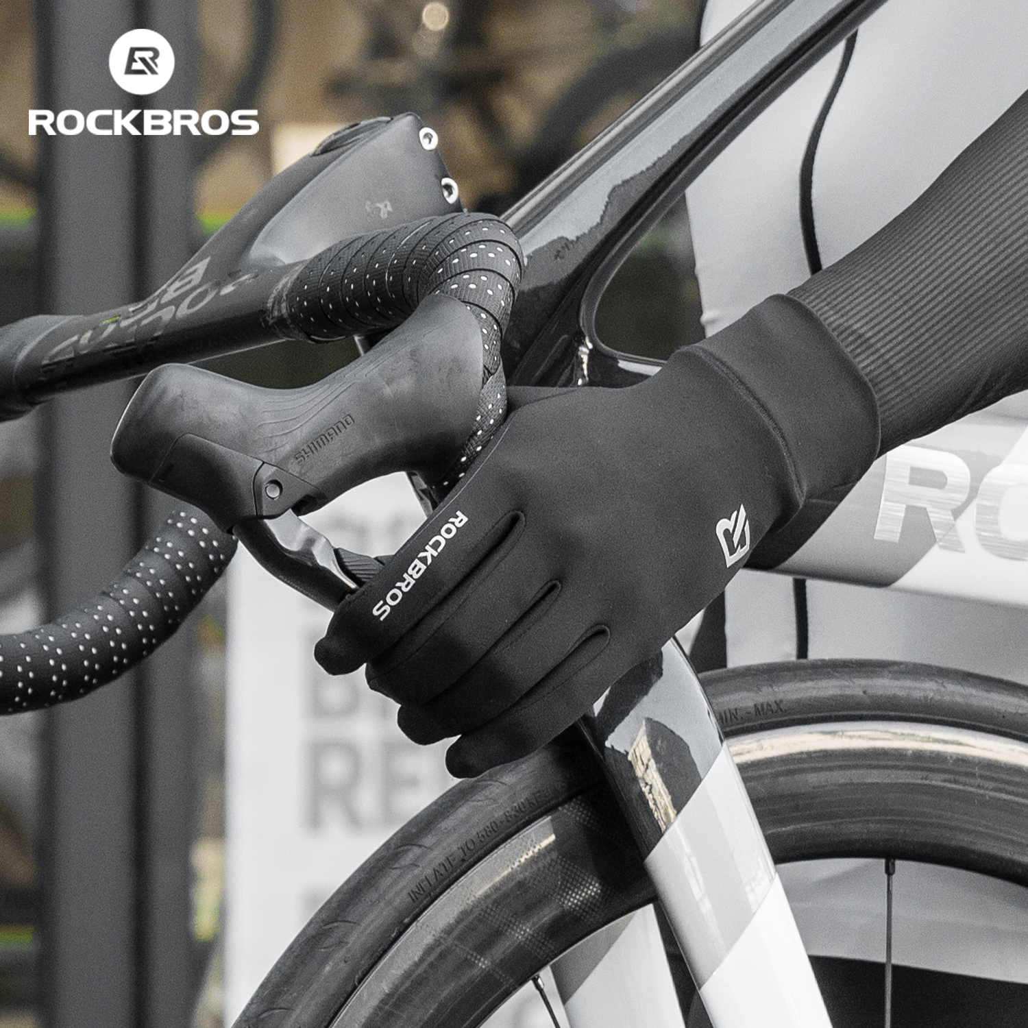 ROCKBROS Cycling Gloves Spring Autumn Bike Gloves Non-slip Long Finger Gloves Fleece Lining Warmer Gloves Windproof Riding Glove