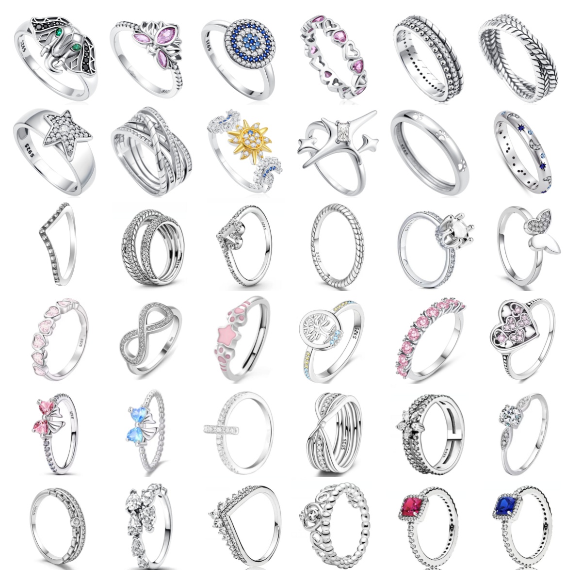 2025 New 925 Sterling Silver S925 Logo Rings Star&Moon Paw tie fit Lover's Holiday Gift Jewelry Women