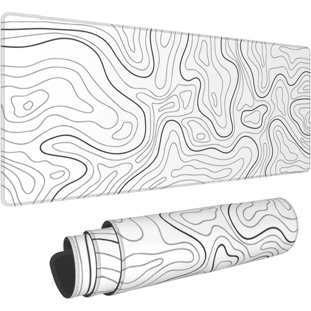 White Mouse Pad Topography Gaming Contour Large Mouse Pad Laptop Deskmat Keyboard Mat Stitched Edge Non-Slip Big Desk Pad