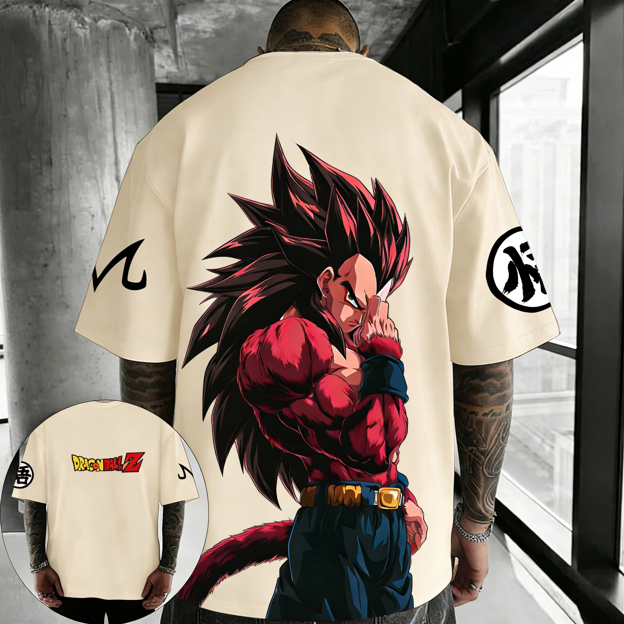 Dragon Ball Anime Oversized Cotton T-shirt 2026 Summer New Vegeta Super Saiyan 4 Printed Men's Street Hip Hop Loose Casual Top